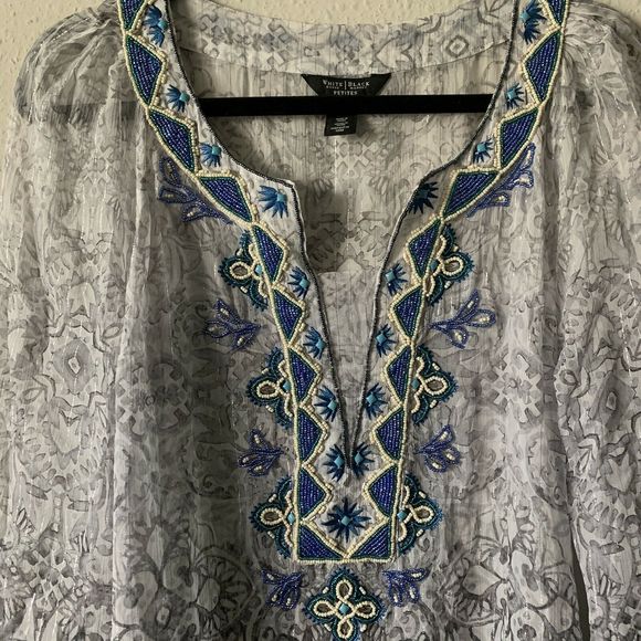 WHBM Petite Sheer White Metallic Beaded Tunic - Picture 3 of 7
